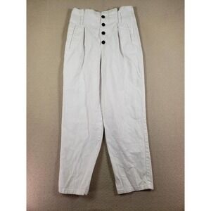 H&M Pants Womens 4 White Visible 4-Buttons High-Waist Pleated Paper Bag Trousers